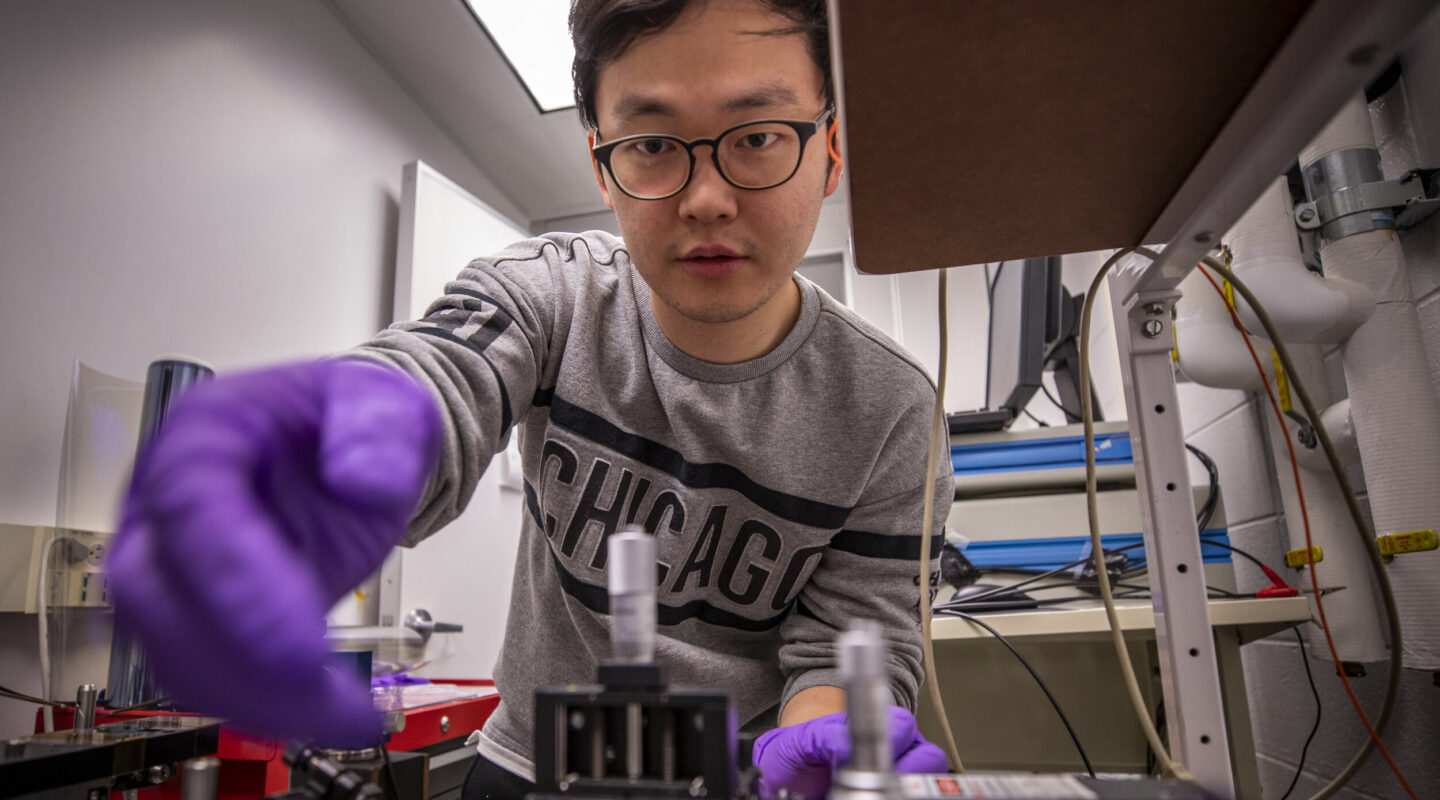 Student working with a device